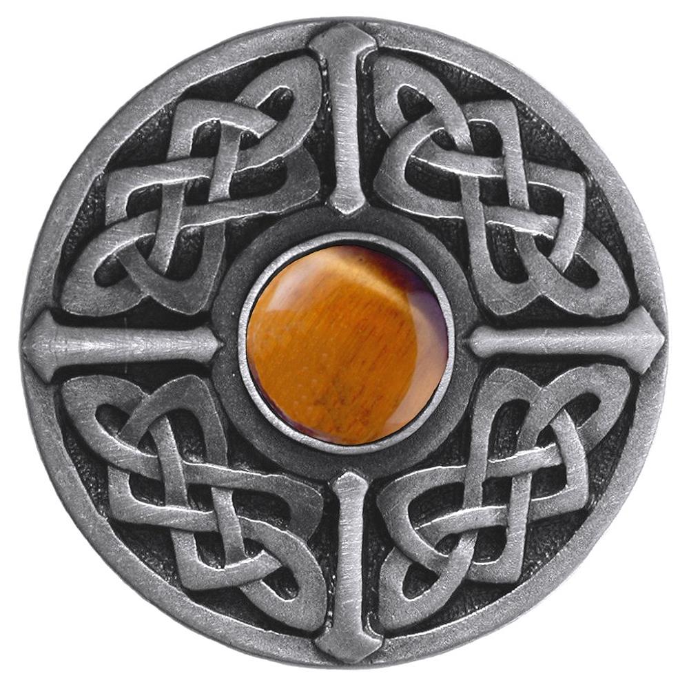 Notting Hill NHK-158-AP-TE Celtic Jewel Knob Antique Pewter/Tiger Eye natural stone